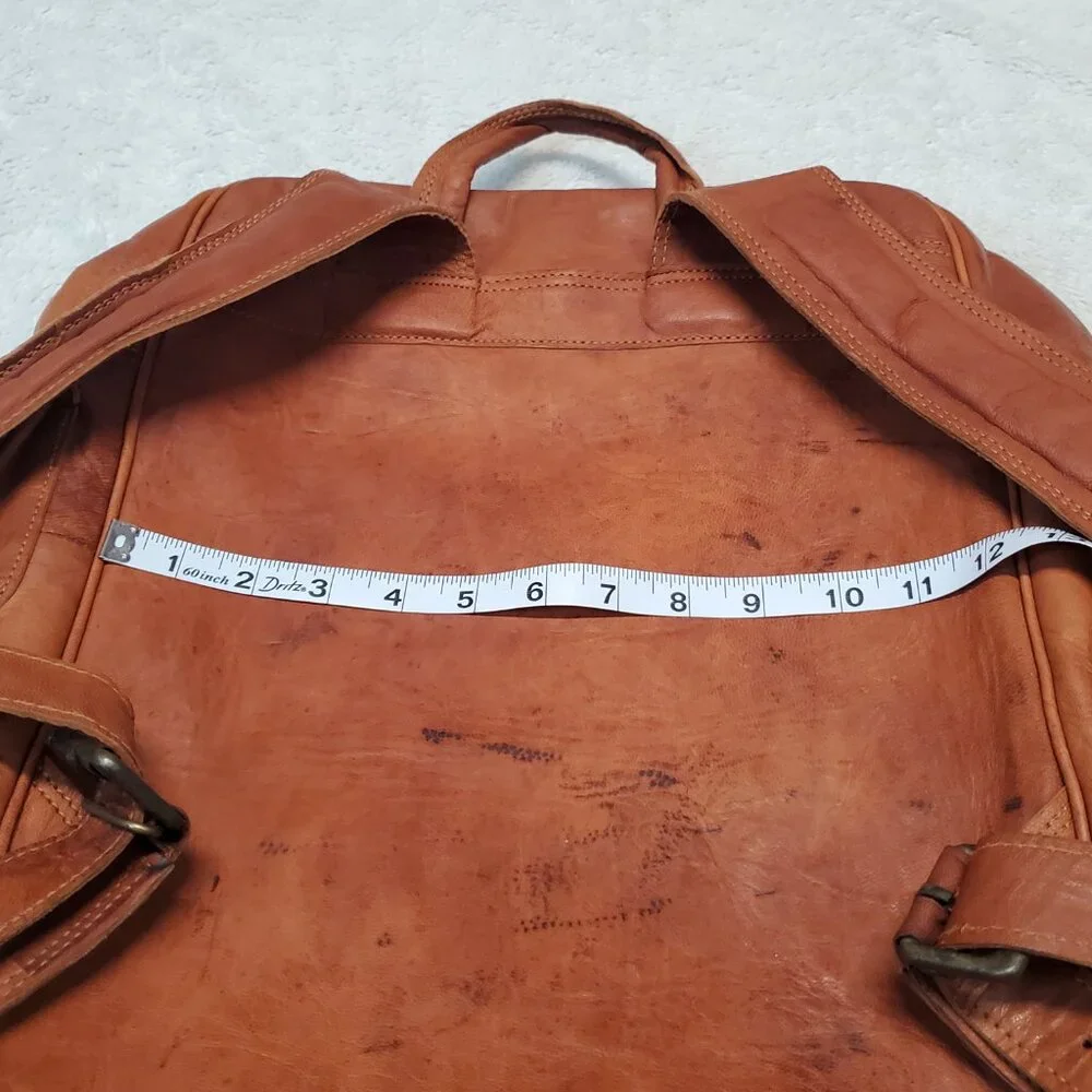 Vintage Tan Leather Large Bag Backpack Classic Bohemian Retro Academia Statement